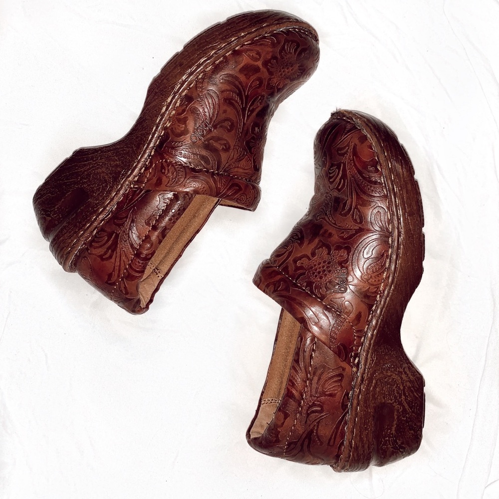 Bolo faux wooden leather chunky brown clogs